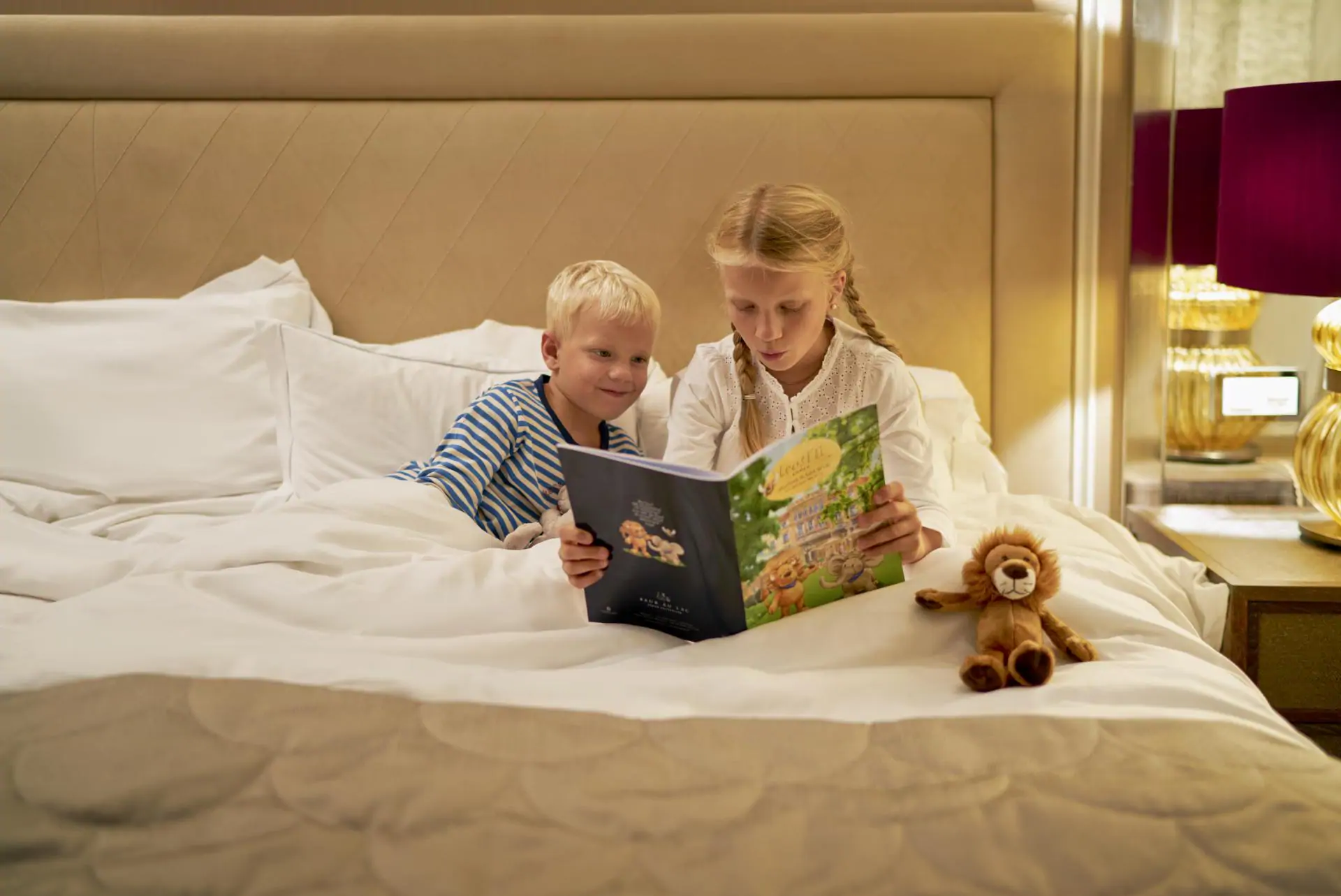 Kids reading bedtime story at the Hotel Baur au Lac, Zurich Switzerland