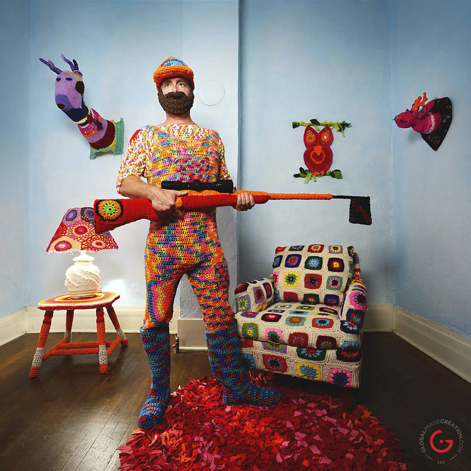 Yarn Hunter - Yarnography - Colorful Characters in Crochet Art by Gina Gallina - Photography Concepts by Jeremy Mason McGraw