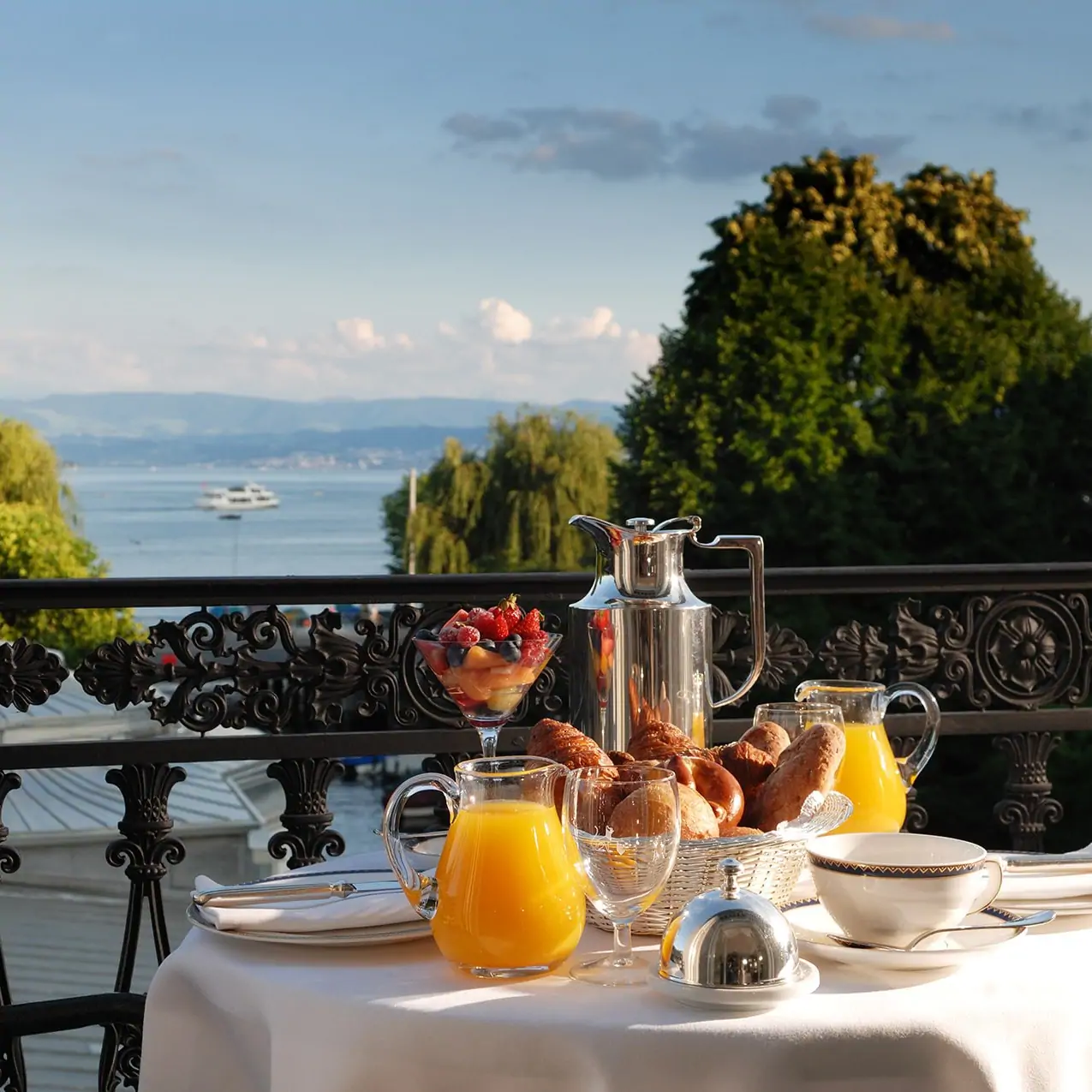 Baur au Lac Breakfast on The Terrace of Suite, View of Lake Zurich