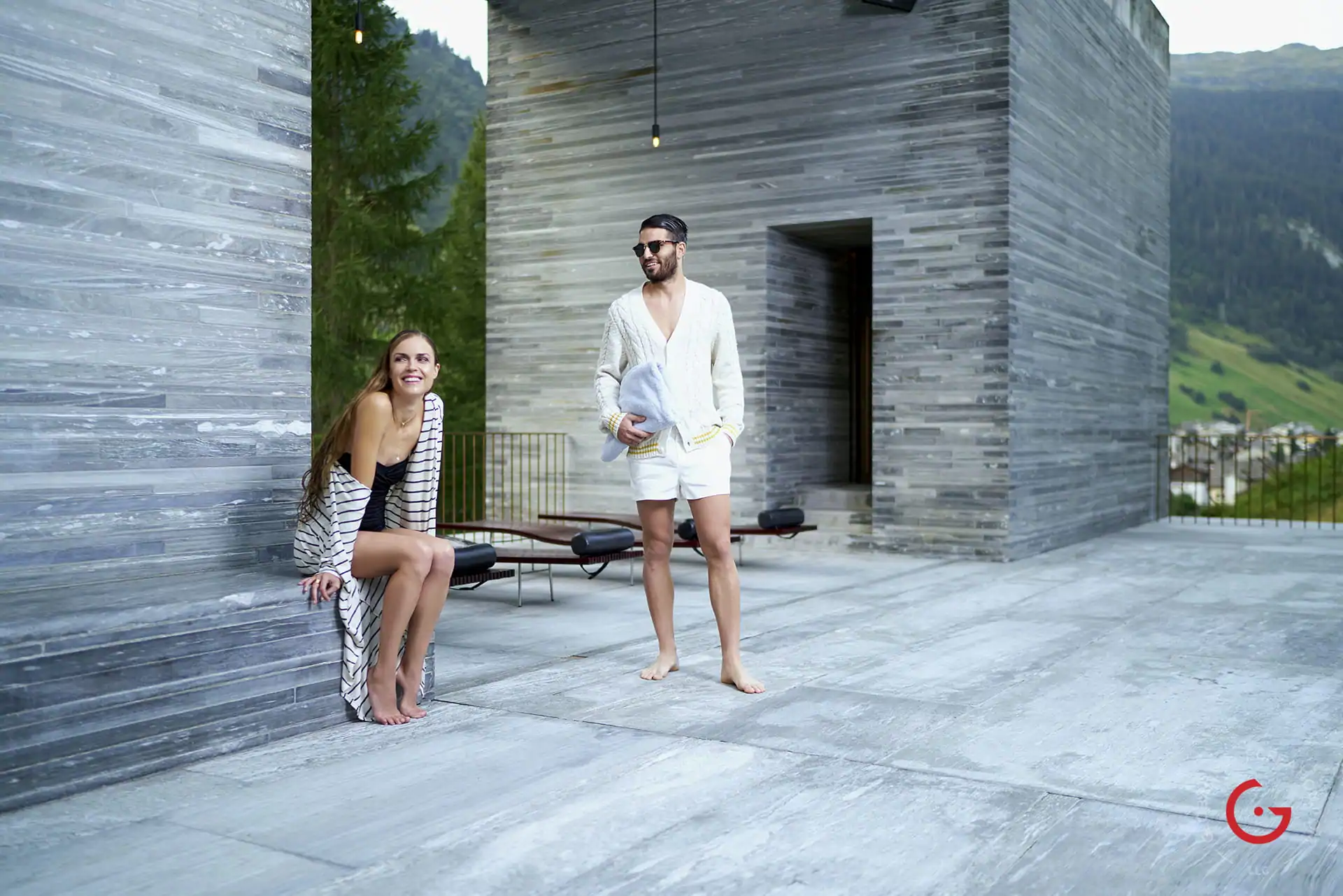 Happy Couple at 7132 Hotel Therme Vals Spa Photography - Pritzker Prize Award Winning Architecture Peter Zumthor