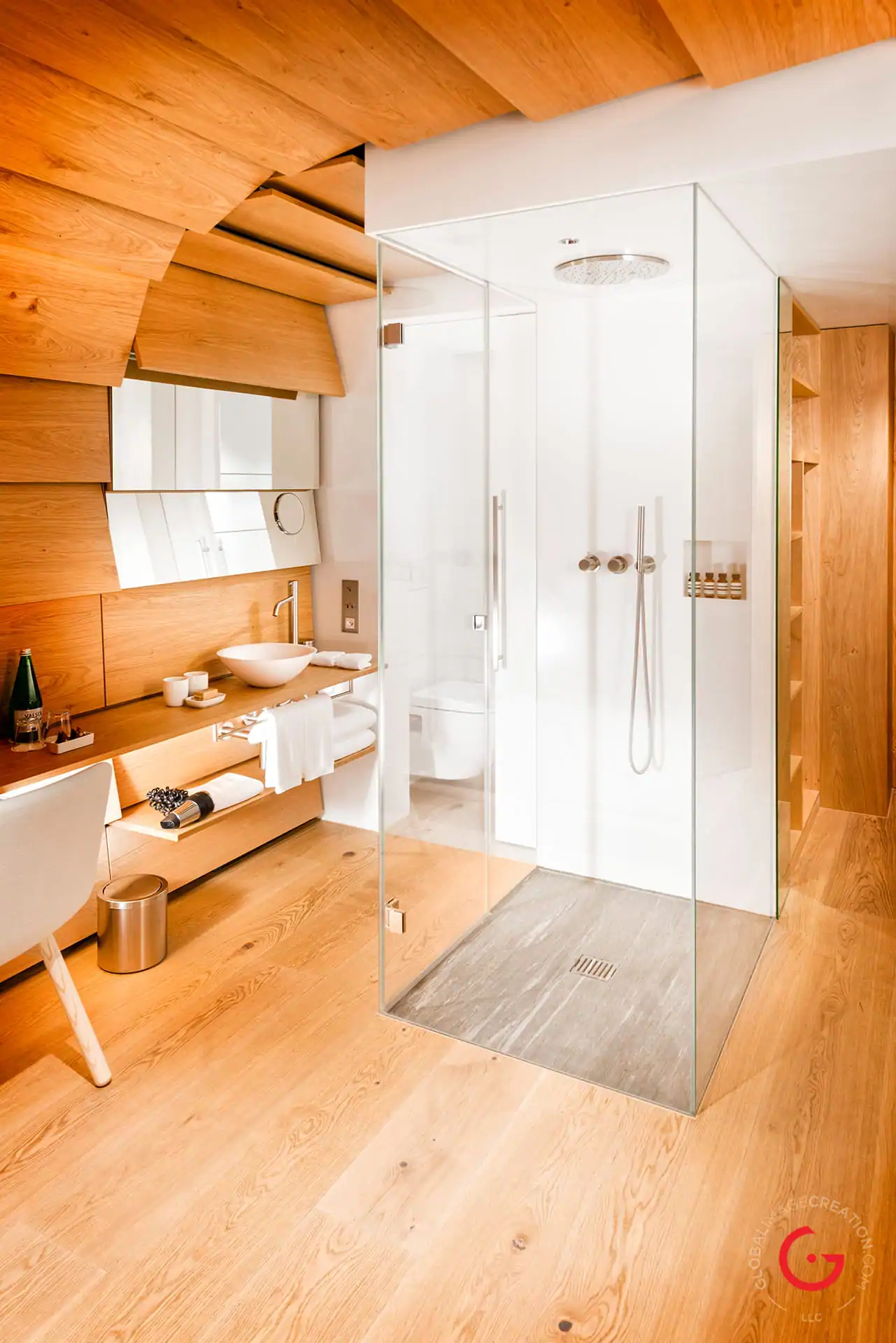 Hotel Room Photography of Kengo Kuma Room Bathroom - 7132 Hotel Vals, Switzerland