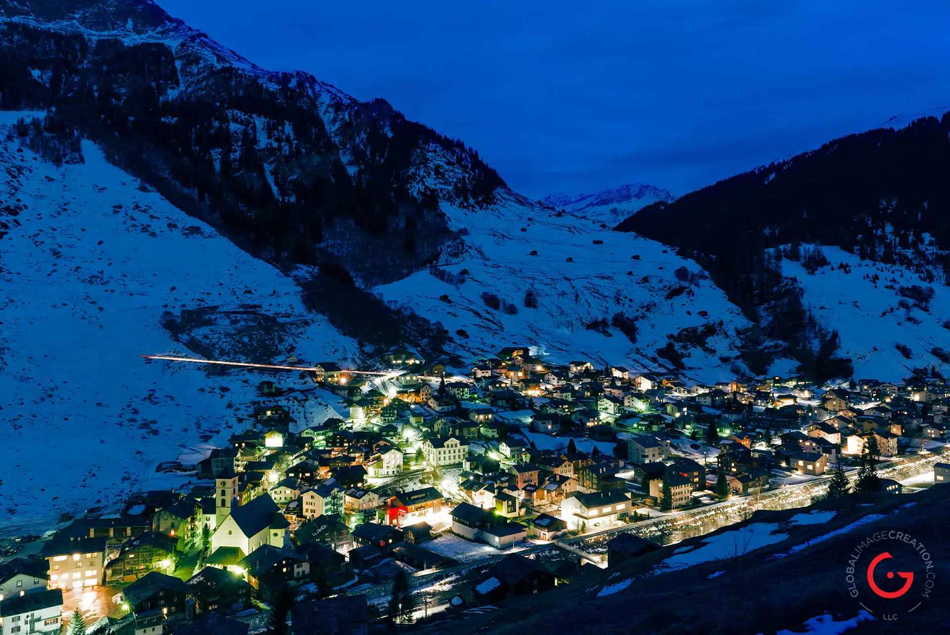 Evening Landscape in the Winter, Vals Switzerland - Travel Photographer
