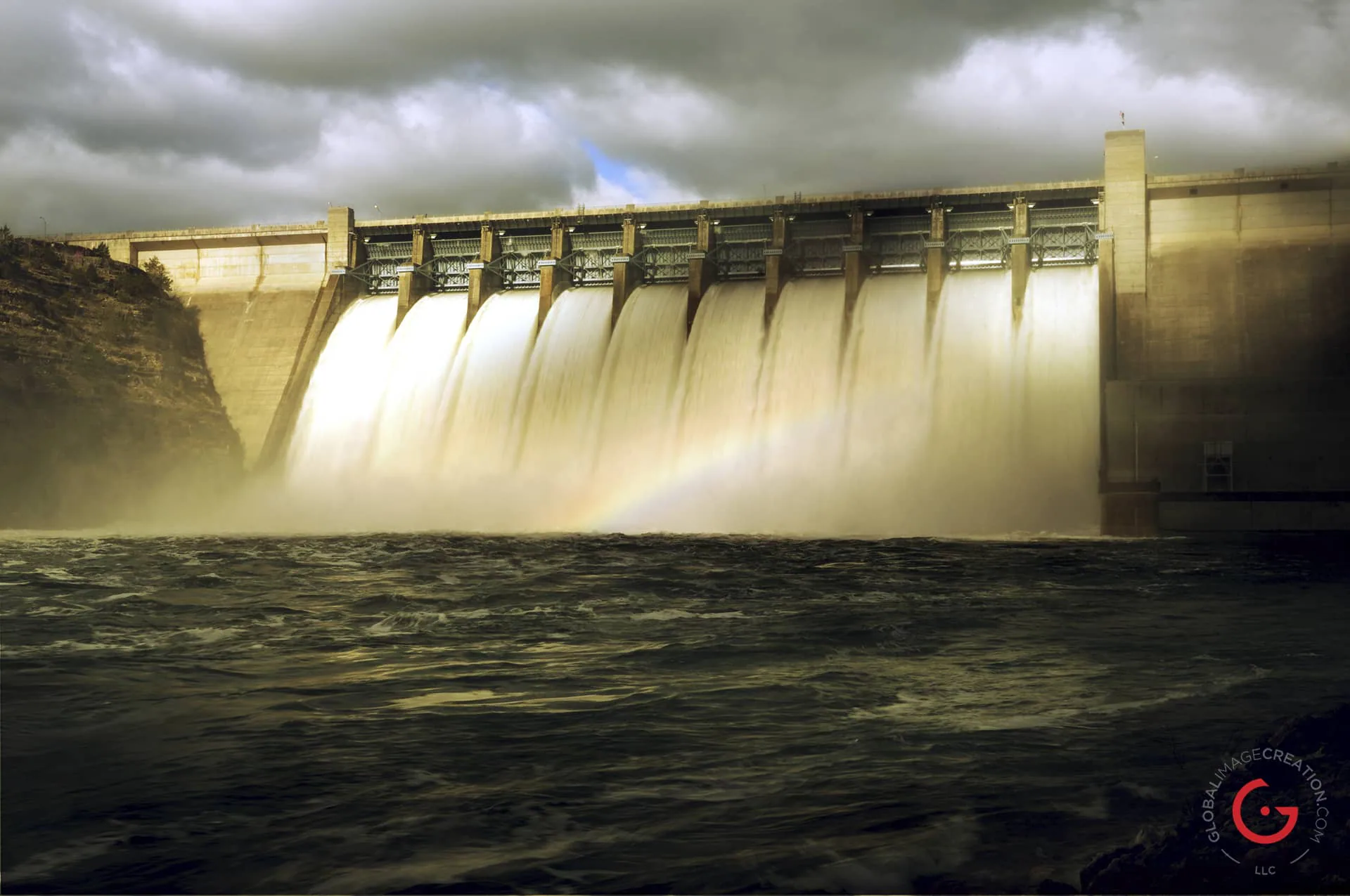 Branson Photography - Table Rock Dam Flood Gates Open With Rainbow