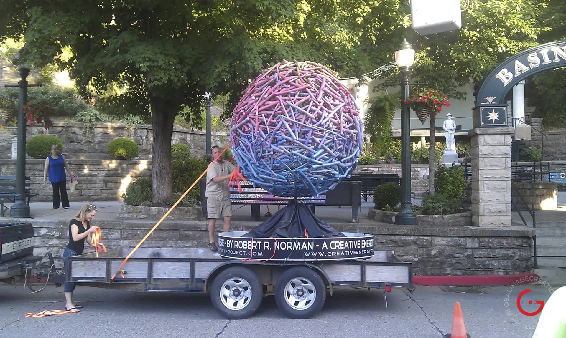 Sphere Sculpture Delivered to Basin Park in Downtown Eureka Springs, Arkansas