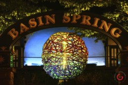 Sphere in the Basin Park at Night - Eureka Springs, Arkansas Photography