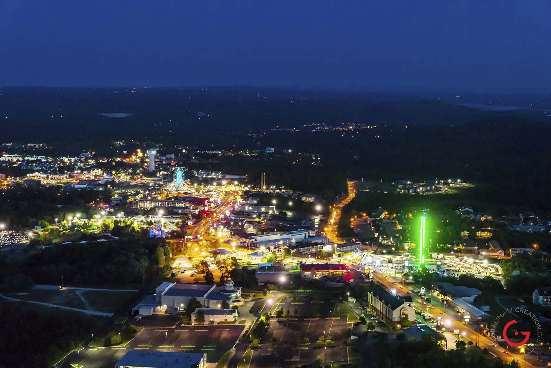 Night Time Aerial Photography of Hwy 76 - Branson, Missouri
