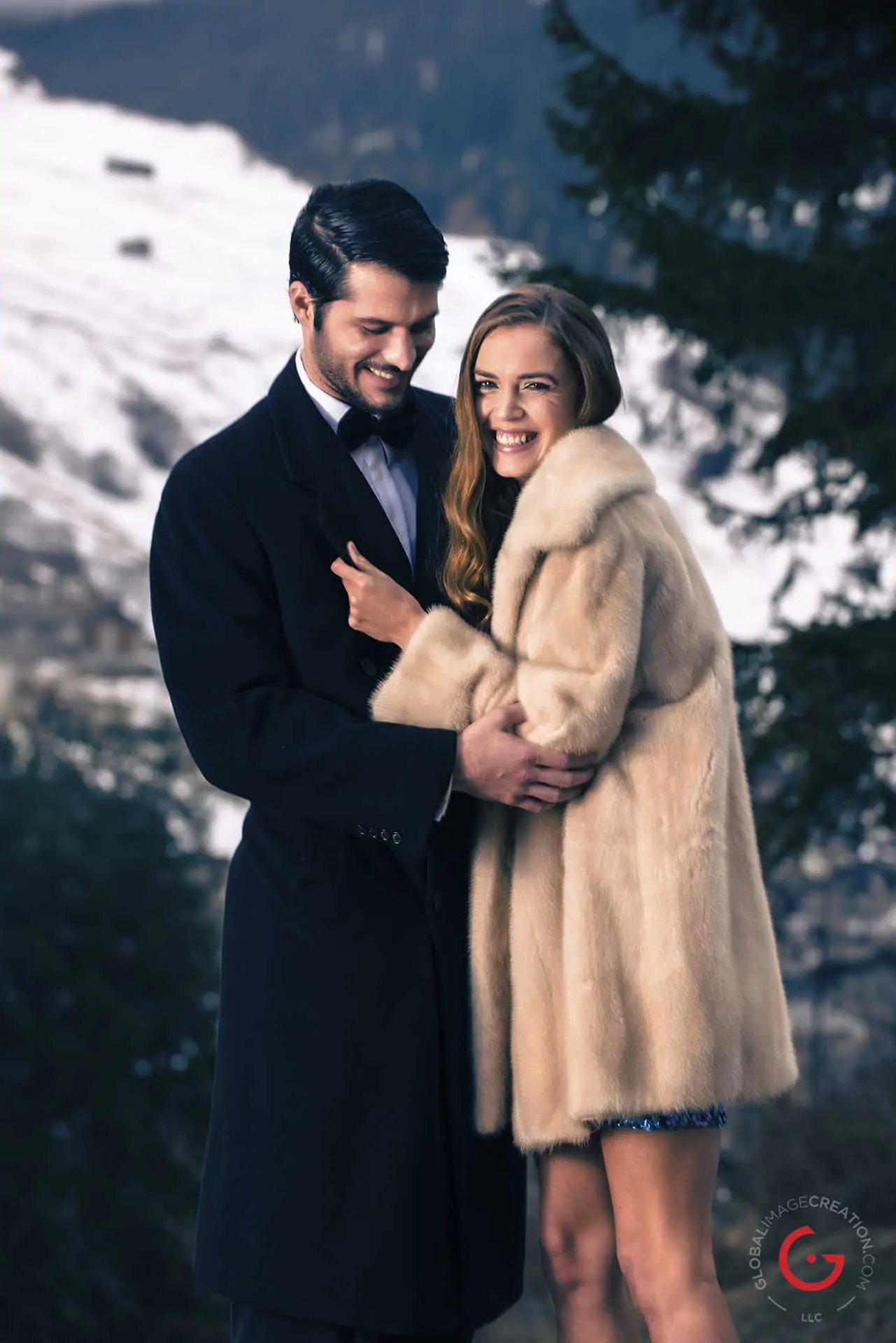 Well Dressed Couple Takes in The Fresh Winter Air in the Mountains - Professional Photographer Lifestyle Photography Wardrobe Stylist