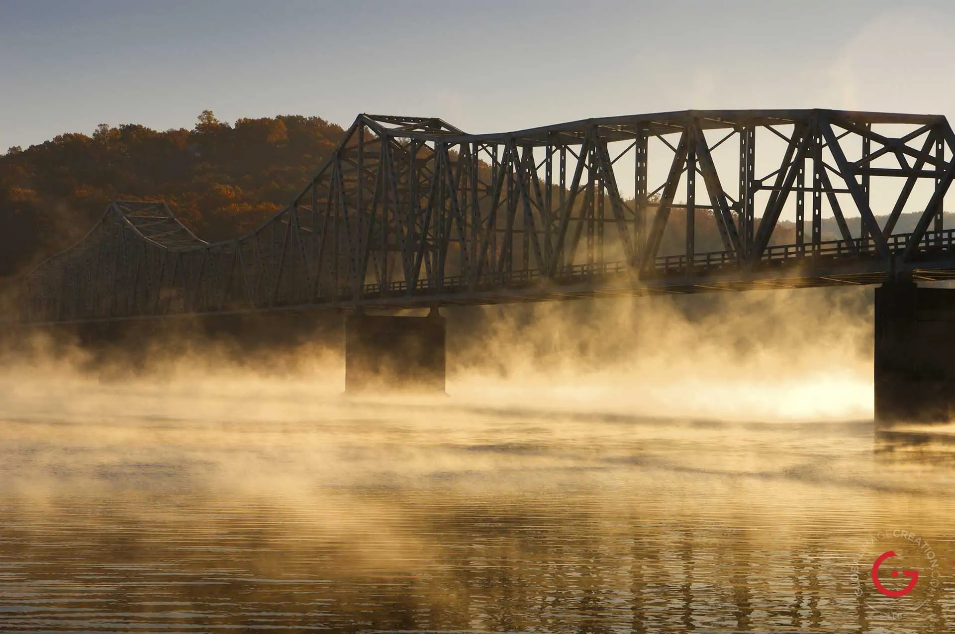 Morning fog wafts under the hwy 86 bridge near Branson, MO. - Advertising photographers in Branson Missouri, Branson Missouri photography