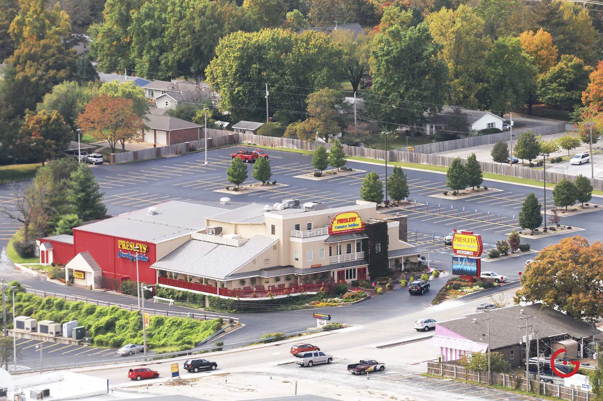 Aerial photo of Presleys Theater on hwy 76 in Branson - Advertising photographers in Branson Missouri, Branson Missouri photography