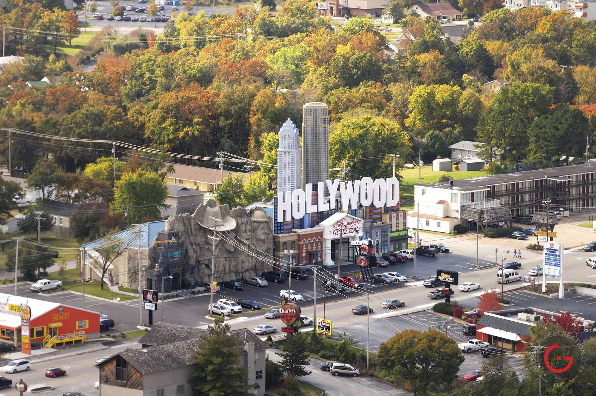 Hollywood wax museum aerial photo on hwy 76 in Branson - Advertising photographers in Branson Missouri, Branson Missouri photography