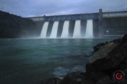 Five flood gates open on a cold morning at the table rock dam. - Advertising photographers in Branson Missouri, Branson Missouri photography