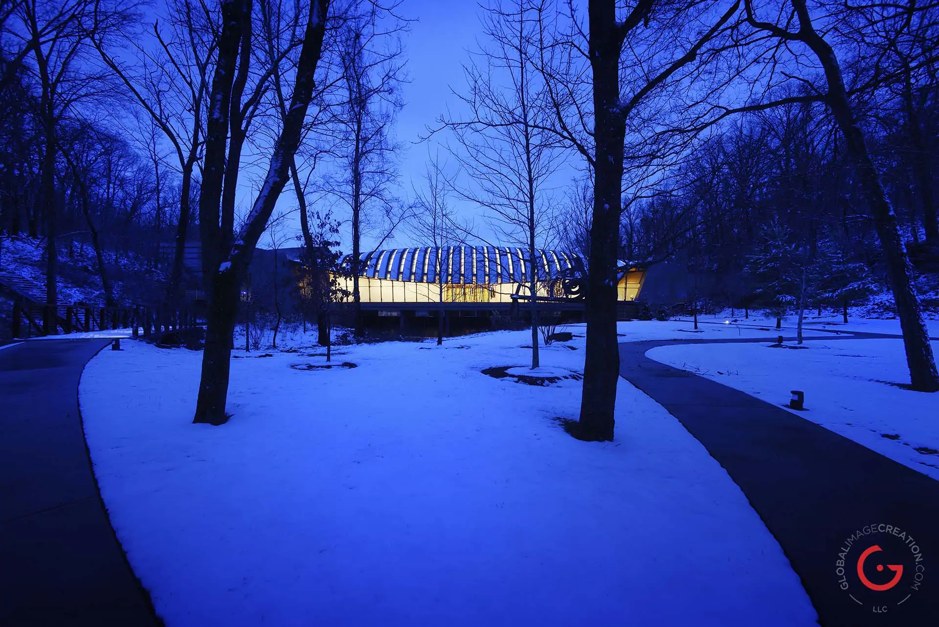 Crystal Bridges Museum, Bentonville, Arkansas in the snow - Professional Architecture Photographer and Commercial Photography of Buildings