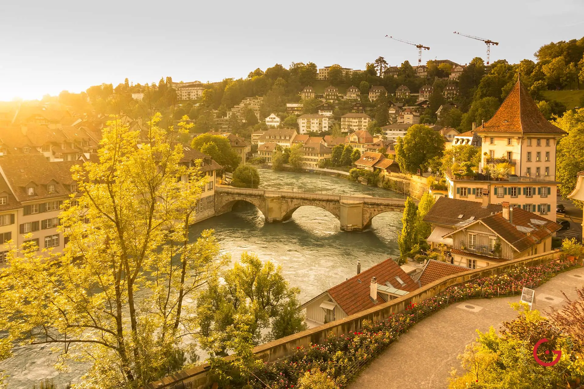 Bern, Switzerland Sunset River View - Travel Photographer and Switzerland Photography
