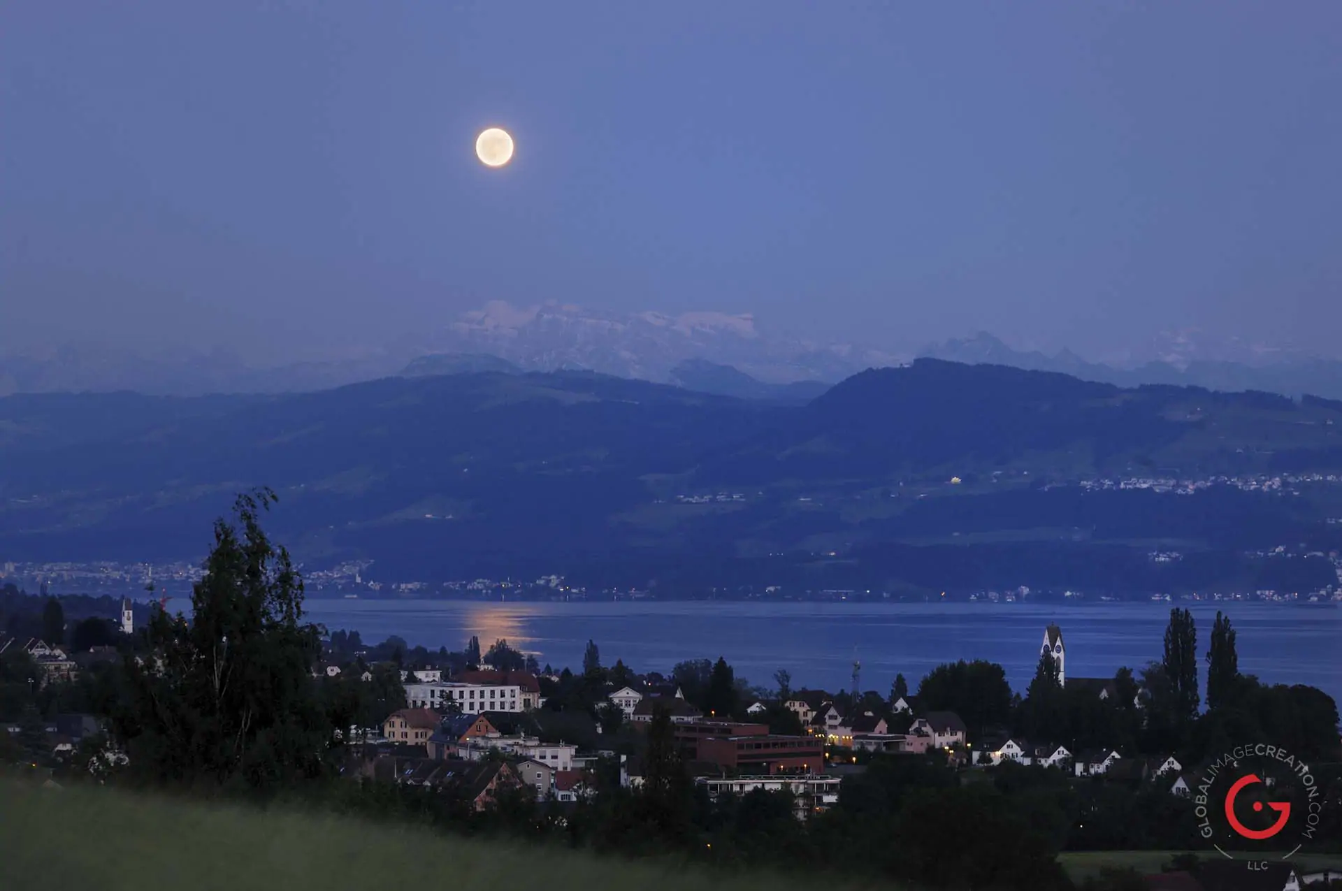 Moon over Lake Zurich - Travel Photographer and Switzerland Photography