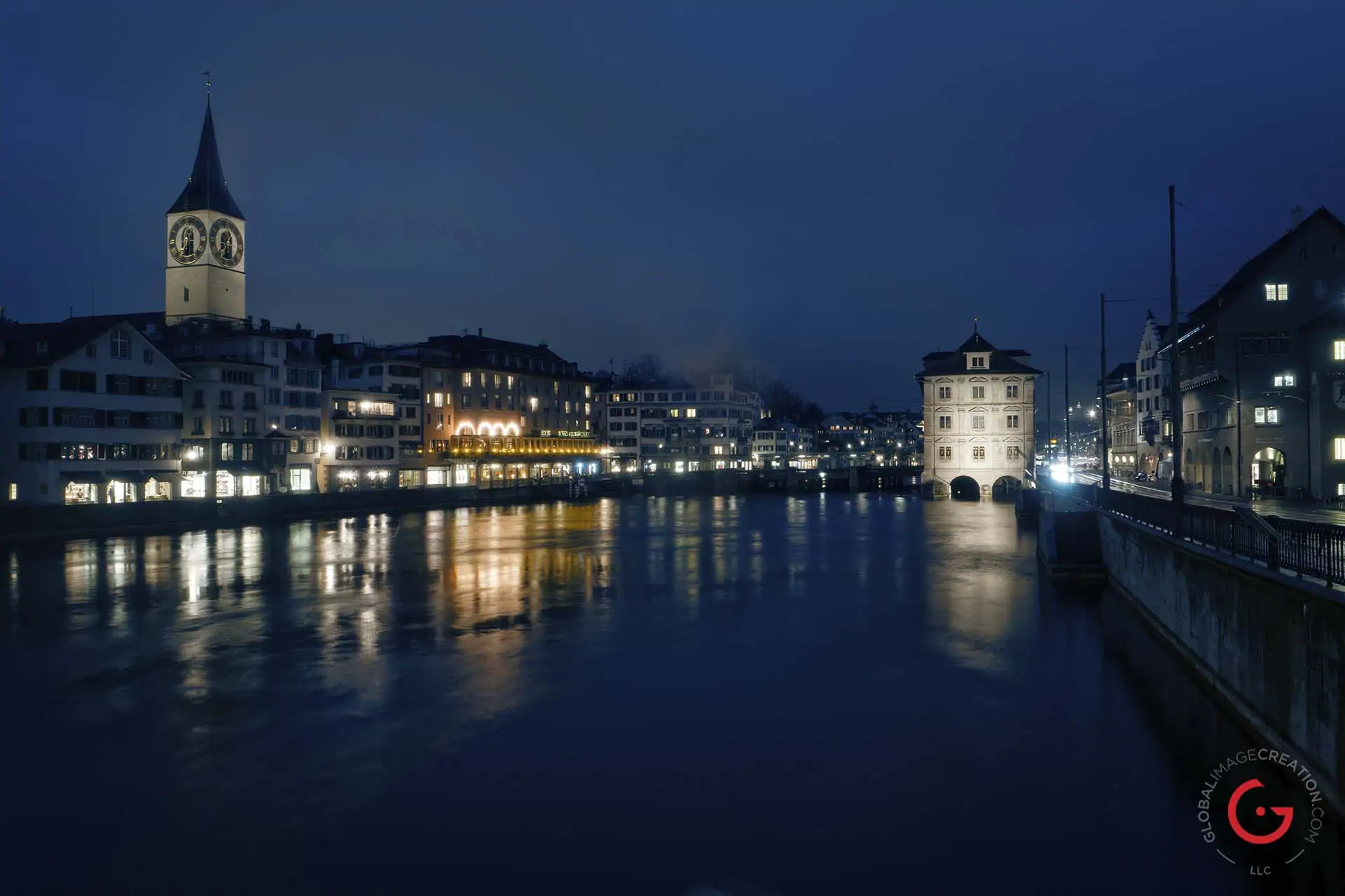 Zurich in the rain at twilight - Travel Photographer and Switzerland Photography