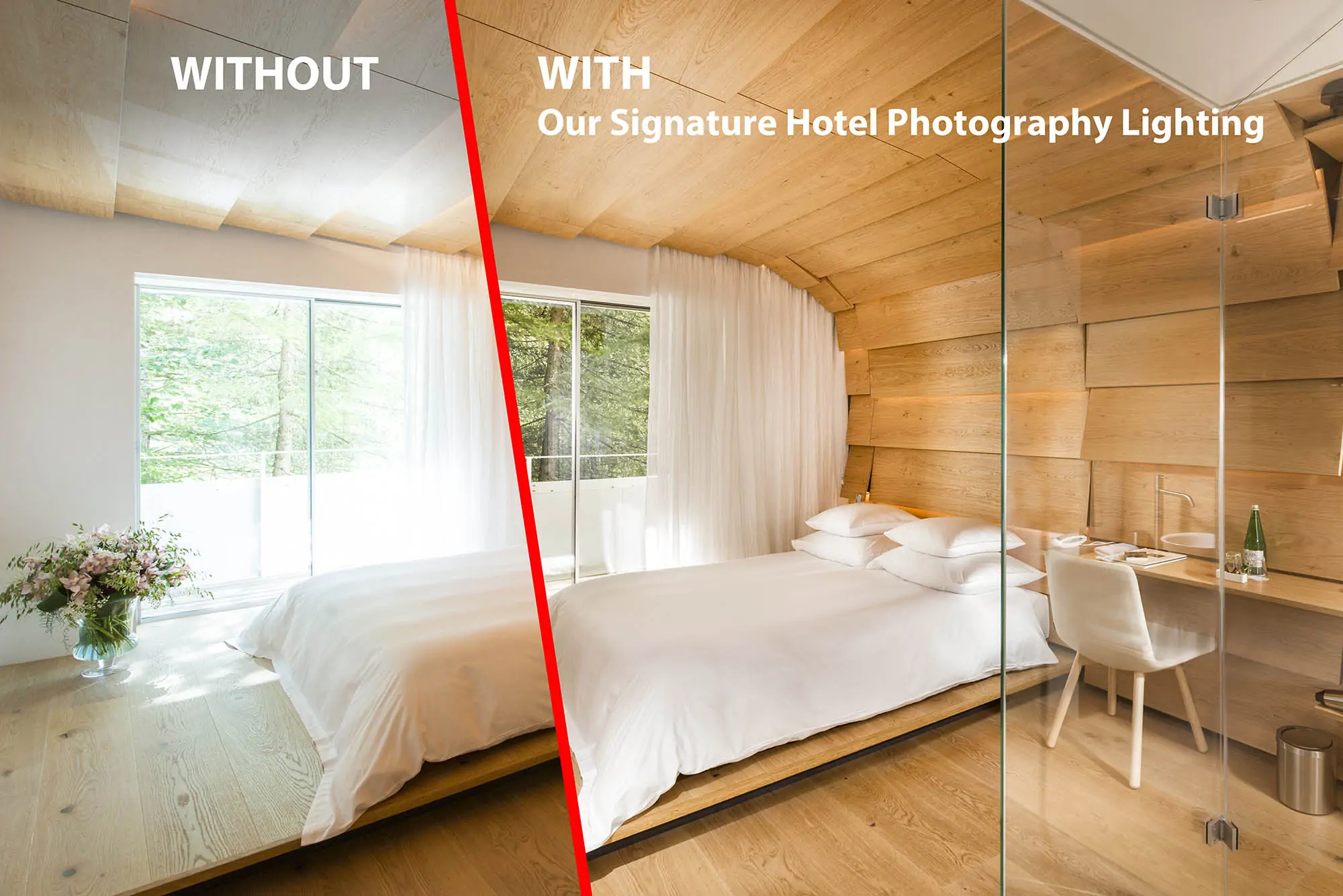 Hotel Room With and Without Photography Lighting