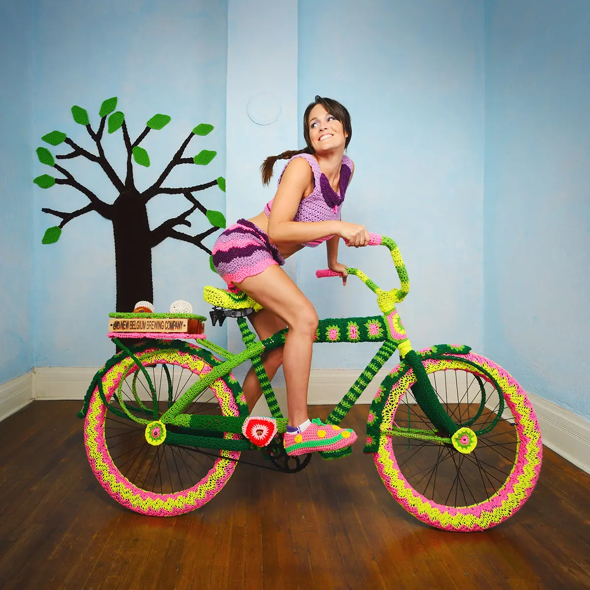 She Rides a Yarn Bombed Bicycle