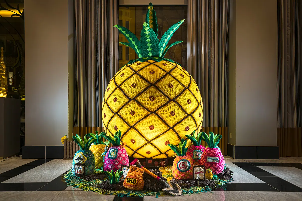Gina's Giant Crochet Pineapple on Display at the Staypineapple San Fransisco