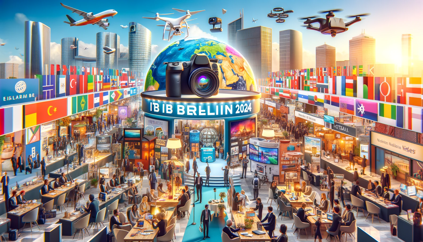 ITB Berlin 2024, showcasing a bustling trade show atmosphere with diverse booths